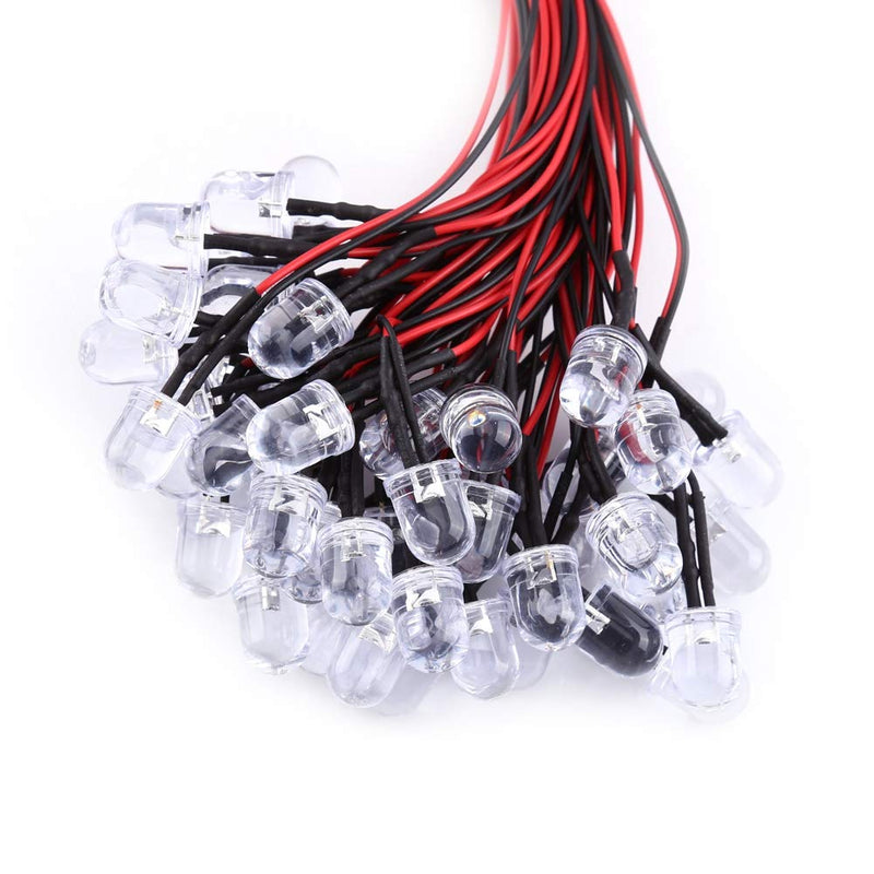 50Pcs 3/5/10mm LED Lights Emitting Diodes DC9-12V Pre Wired Round Water Clear Small LED Lamps Lights DIY for Science Project Experiment Lighting Projects (White Light-10mm) 10mm White Light