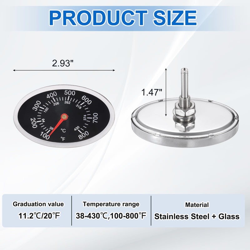 [Australia - AusPower] - MECCANIXITY Bimetal Thermometer with 0.13in Stainless Steel Stem & 75x48mm Size, 38-430°C Temperature Range, Shatterproof Glass Lens - Industrial Grade 