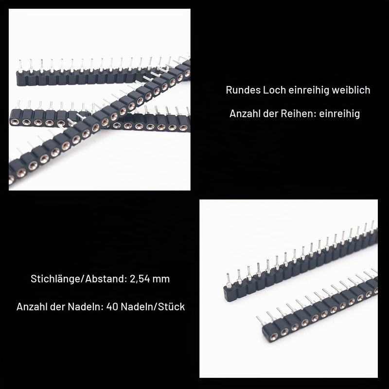 Nikou Pack of 5 1 x 40P 2.54 mm Round Hole Female Header Tin Single Row 40 Pin PCB IC Crystal Socket Connector for Circuit Boards, Circuit Experiments