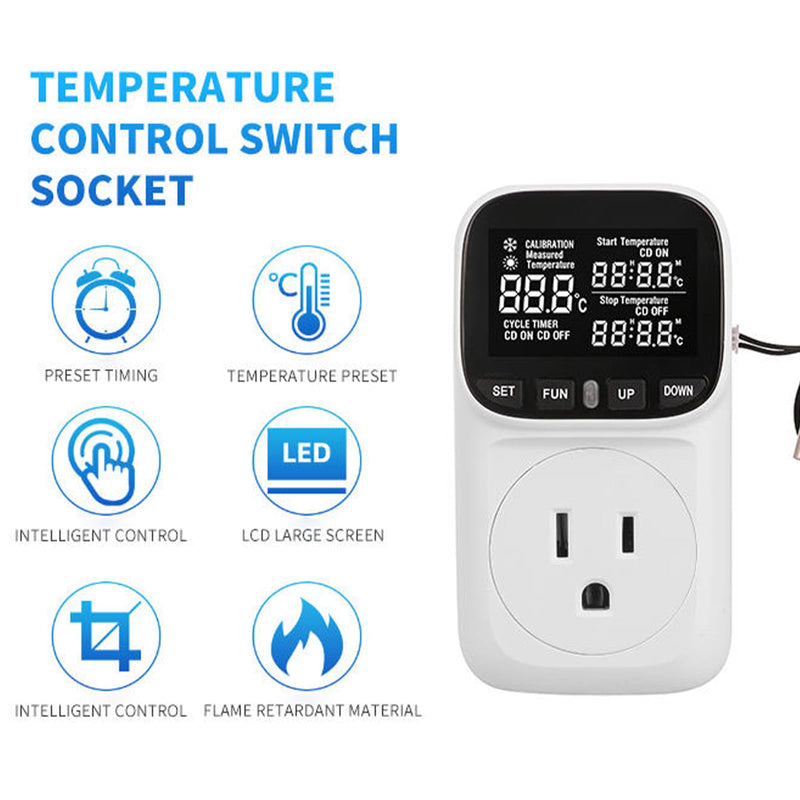 [Australia - AusPower] - Digital Temperature Controller Plug, Thermostat Outlet with Heating & Cooling Modes, 120V 15A 1800W, -104℉~210℉ Timer Cyclic/Countdown for RV, Greenhouse, Incubator, Homebrew 