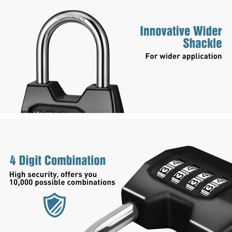 [Australia - AusPower] - 1 Pack disecu 4-Digit Combination Lock, Waterproof Outdoor Padlock for School Gym Locker, Fence, Gate, Shed, Storage Unit (Black) 1 Pack Black 