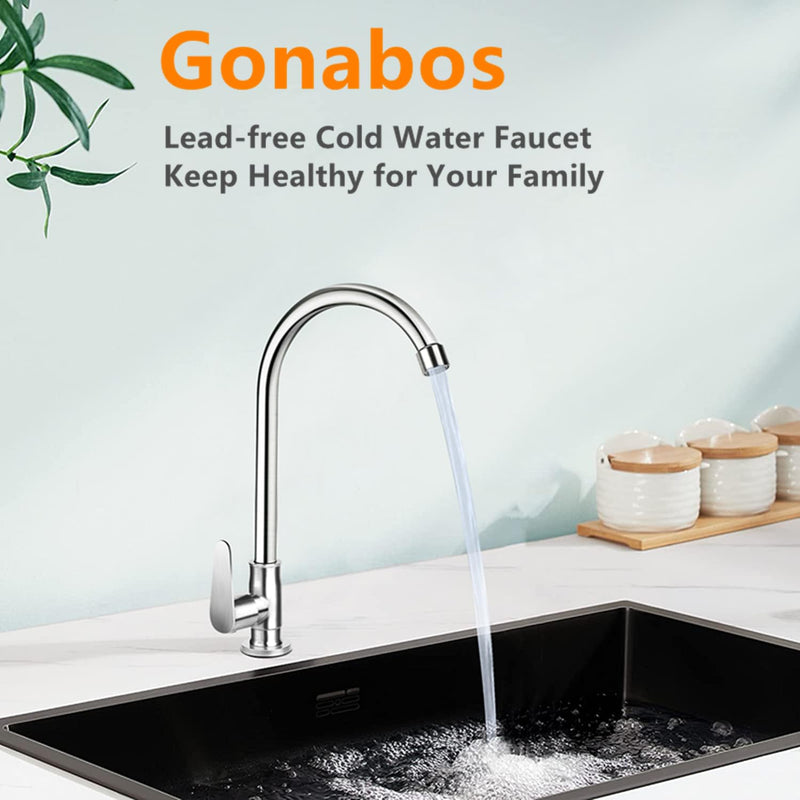 Brushed Nickel Cold Water Faucet Only,SUS304 Stainless Steel Single Handle Single Hole Cold Water Faucet for Kitchen,Outdoor and Bar(Longer Thread Pipe)
