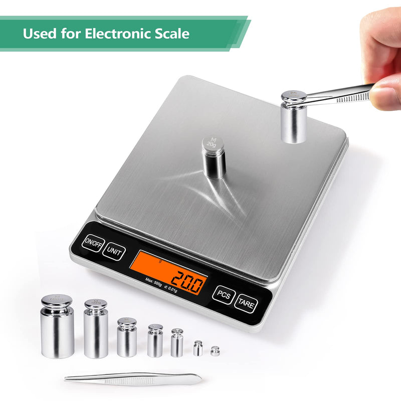 [Australia - AusPower] - ACCT Calibration Weight, 1g 2g 5g 10g 20g 50g 100g Calibration Gram Scale Weight Set for Digital Scale Balance, small weights for crafts,1 Piece Calibration Weight Tweezers(Silver) Large 