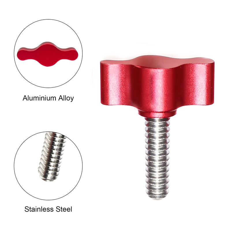 [Australia - AusPower] - 4Pcs 1/4"-20 x 3/4" Thumb Screw, Stainless Steel Standard/Coarse Thread Thumbscrew, Red Adjustable Aluminum Tee Wing Knob 1/4"-20 x 3/4" 