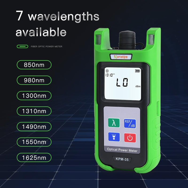 [Australia - AusPower] - Komshine KPM-35 Fiber Optic Cable Tester Portable Optical Fiber Power Meter with 7 Wavelengths 850nm-1625nm+Measurement Range -70~+10dBm+2.5mm Universal Interface+Self Calibration 