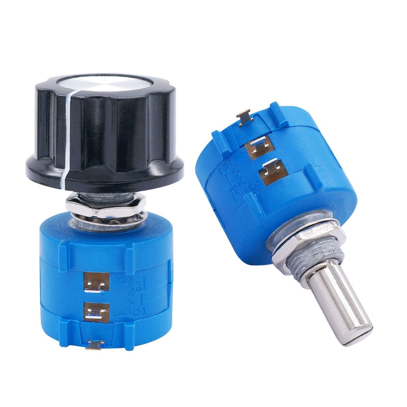 Taiss 3590S-2-104L Potentiometer, 100k Ohms, 10-Gang Rotary Wire, Precision Multi-Gang Wire, Adjustment Resistance, Pack of 2 with 2 Knobs 100k ohm