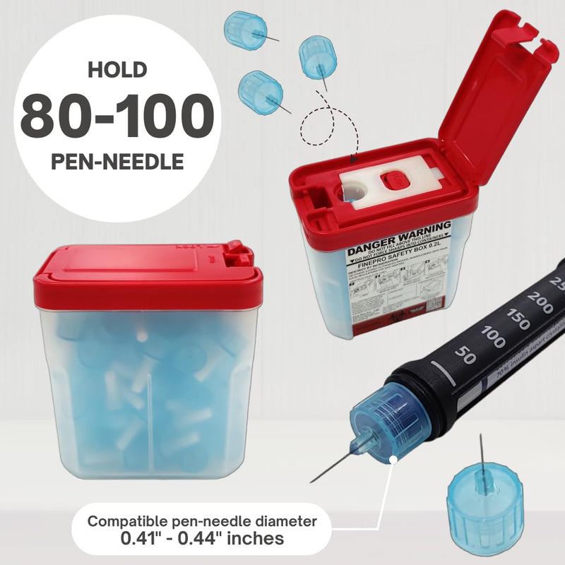 [Australia - AusPower] - 0.2L Size Portable Pen-Needle Disposal Container Diabetes Care (0.2L, Red+Clear, 1) 0.2L 