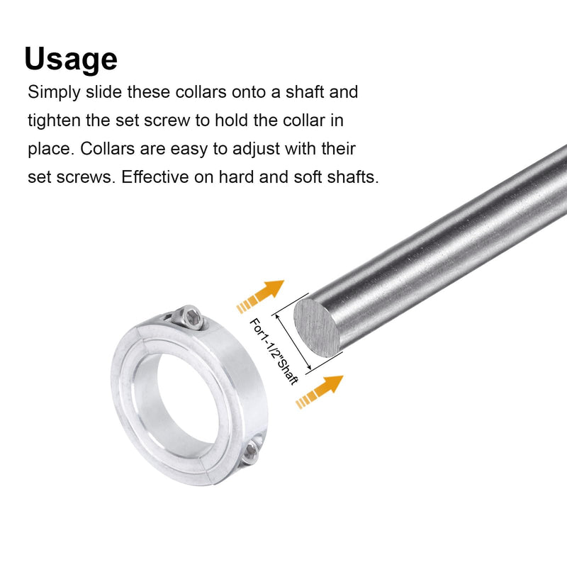 [Australia - AusPower] - uxcell 4pcs Double Split Clamp-On Shaft Collar for 1-1/2" Shaft, Two-Piece Clamping Collar, 2-3/8" OD, 9/16" Thickness, Aluminum Alloy Set Screw Split Collar Clamp 