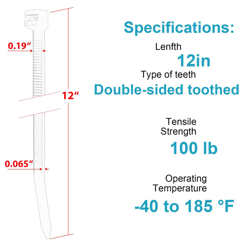 [Australia - AusPower] - 12 Inch Zip Ties Double Sided Toothed,100 LBS Tensile Strength Heavy Duty Cable Wire Ties With Self-Locking Adjustable More Durable Nylon Tie Wraps for Indoor Outdoor?100 Pack? 