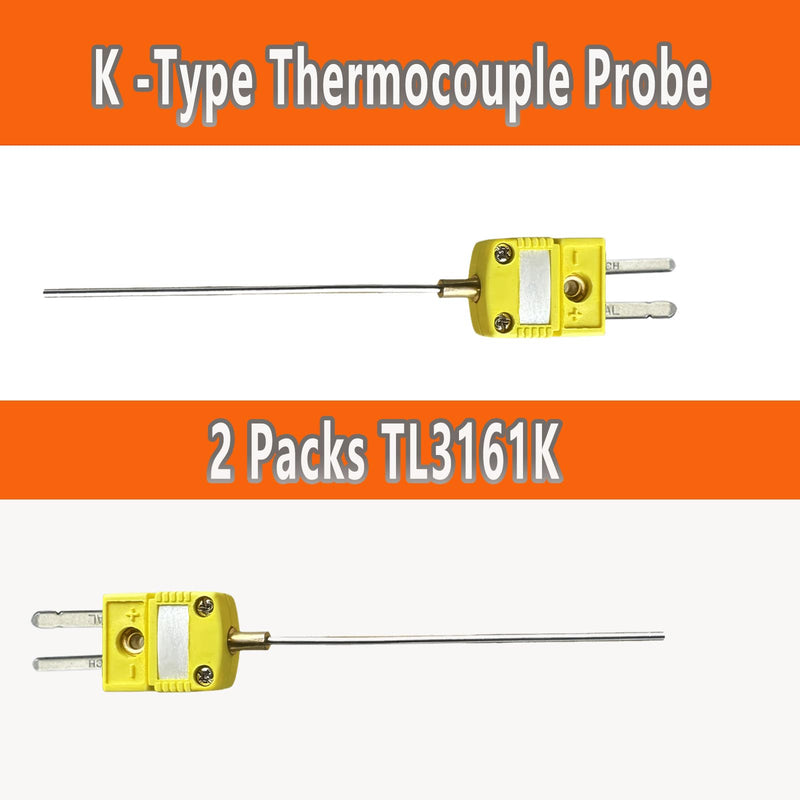 [Australia - AusPower] - 2 Packs TL3161K K -Type Thermocouple Probe Probe 4“-0.06” Measurement Range 40°F-2000°F 