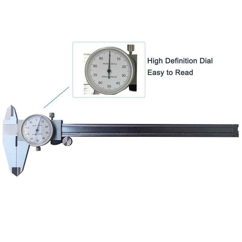 [Australia - AusPower] - 8 Inch Dial Caliper, MFQNENLK 4-Way Measurement Calipers, 0.001 Accuracy Imperial Shockproof Measuring Tool with Plastic Case (Dial Caliper 0-8" Range) Dial Caliper 0-8" 