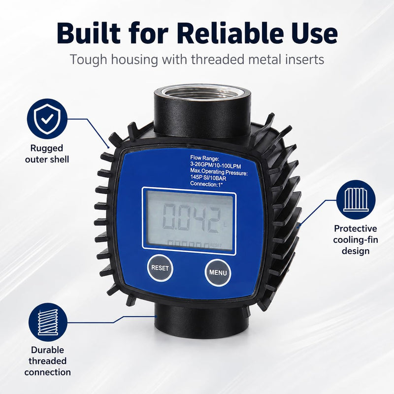 Digital Flow Meter, Turbine Flow Meter, Digital Display, High Precision Water, Diesel Flow Meter, 1 Inch Internal Thread, Digital Display Meter, 5-120 Litres/Minute