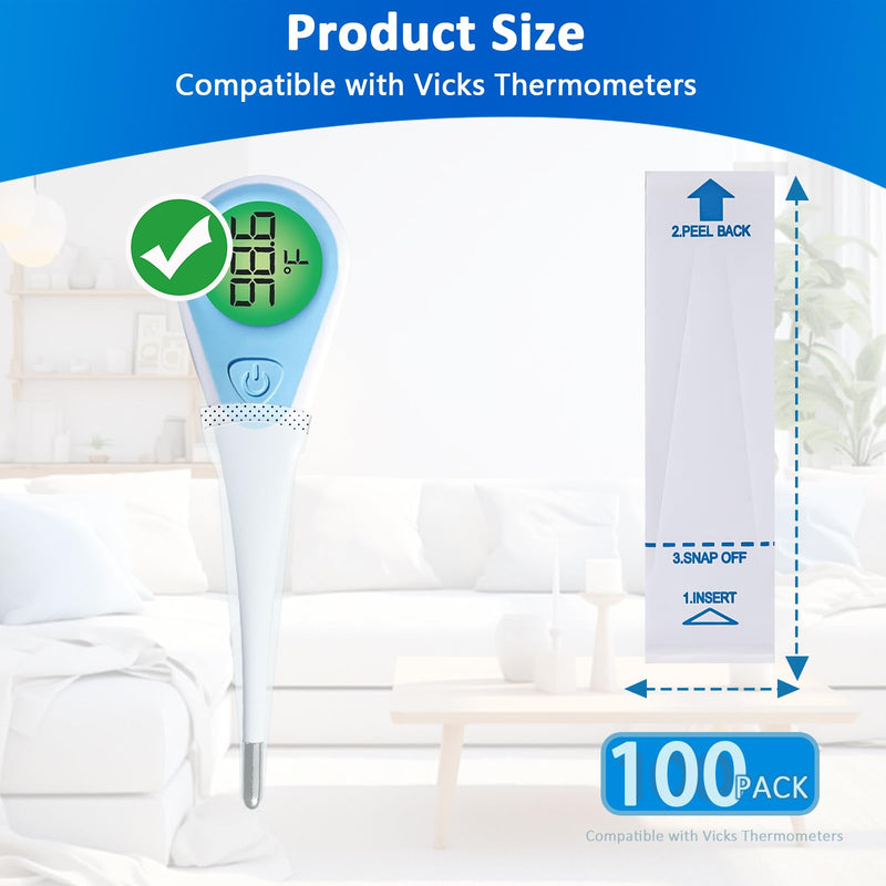 [Australia - AusPower] - 100 Pack Thermometer Probe Covers Compatible with Vicks - Disposable Thermometer Sleeves, Convenient to Use and Enhance Comfort, Clear Temperature Sheath Sleeves for Oral and Rectal 