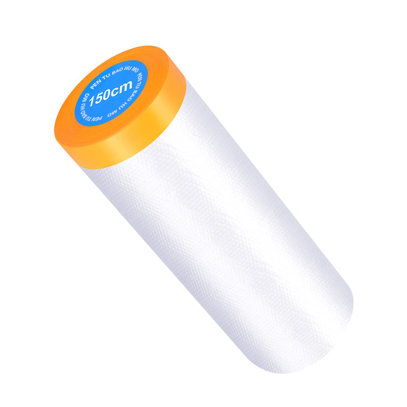 Muf 5 x 65 Feet Plastic Drop Cloth Plastic Sheeting with Masking Tape,Waterproof Protective Masking Film,Prevent Dust Paint for Car,Furniture,Carpet,Floor,1 Pack 1 5 × 65 feet