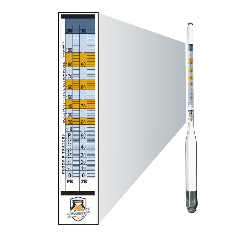 Fermentaholics Proof and Tralle – Accurately Measure Alcohol Content – for Distilled Alcohol and Spirits, Moonshine – Alcohol Hydrometer, Alcoholmeter – 0-200 Proof