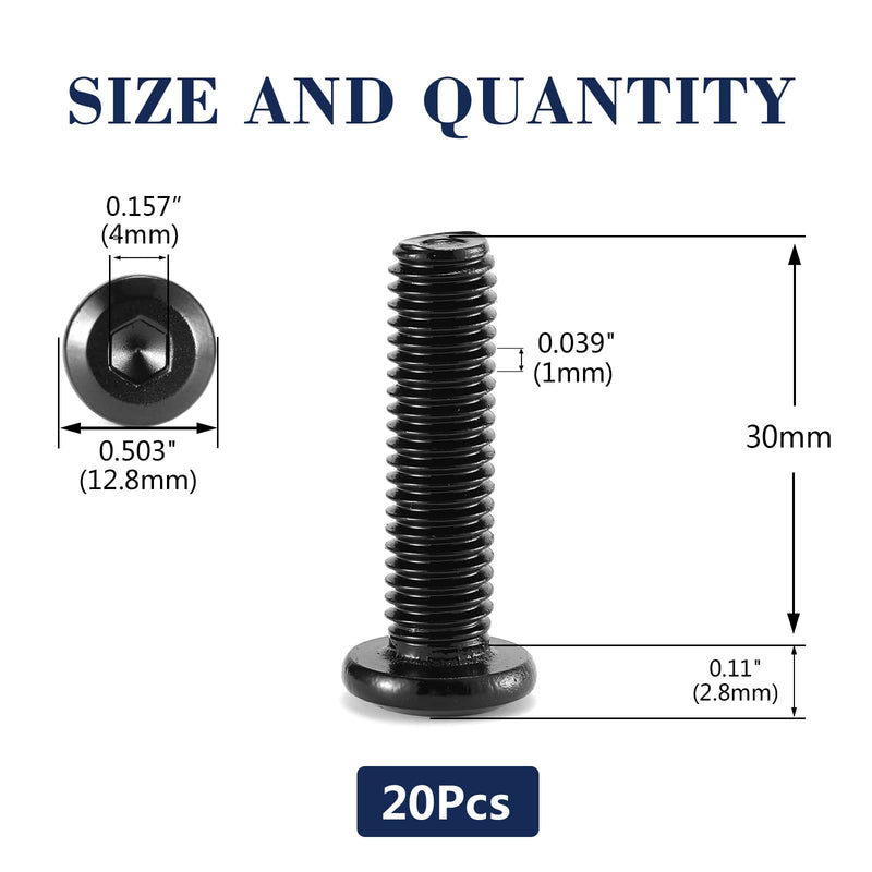 [Australia - AusPower] - M6 x 30mm 20Pcs Flat Head Hex Socket Cap Screws Bolts, 304 Stainless Steel 18-8, Full Thread, Black Oxide by SG TZH (with Hex Spanner) 20 M6 x 30mm 