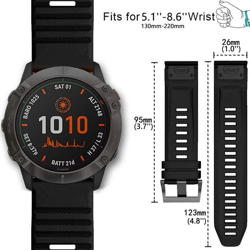 [Australia - AusPower] - Quick Easy Fit Watch Band for Garmin Fenix 6X Pro/Sapphire,26mm Soft Non-allergenic Silicone Sport Waterproof Wristband Strap for Garmin Fenix 5X/5X Plus,Fenix 3,Quatix 3,Tactix Bravo(Black) 