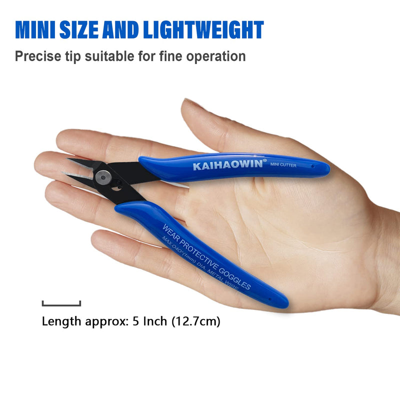 [Australia - AusPower] - Small Wire Cutters 10 Pack- KAIHAOWIN 170 Wire Flush Cutters Wire Clippers Nippers Clean Cut Pliers Side Cutter Diagonal Cutting Pliers for Electronic Floral Heating Wire Model Sprue Soft Copper, Blue 