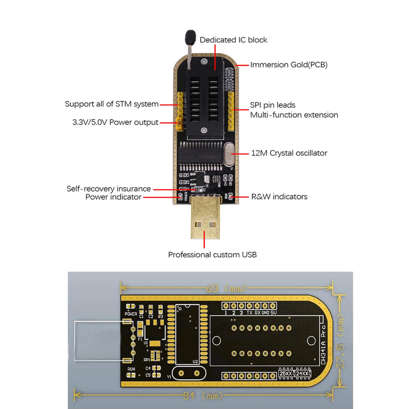 [Australia - AusPower] - SOIC8 SOP8 Test Clip Flash IC Clips Socket Adpter Programmer BIOS with USB Programmer CH341A 24 25 Series Flash Module DIY Kit 