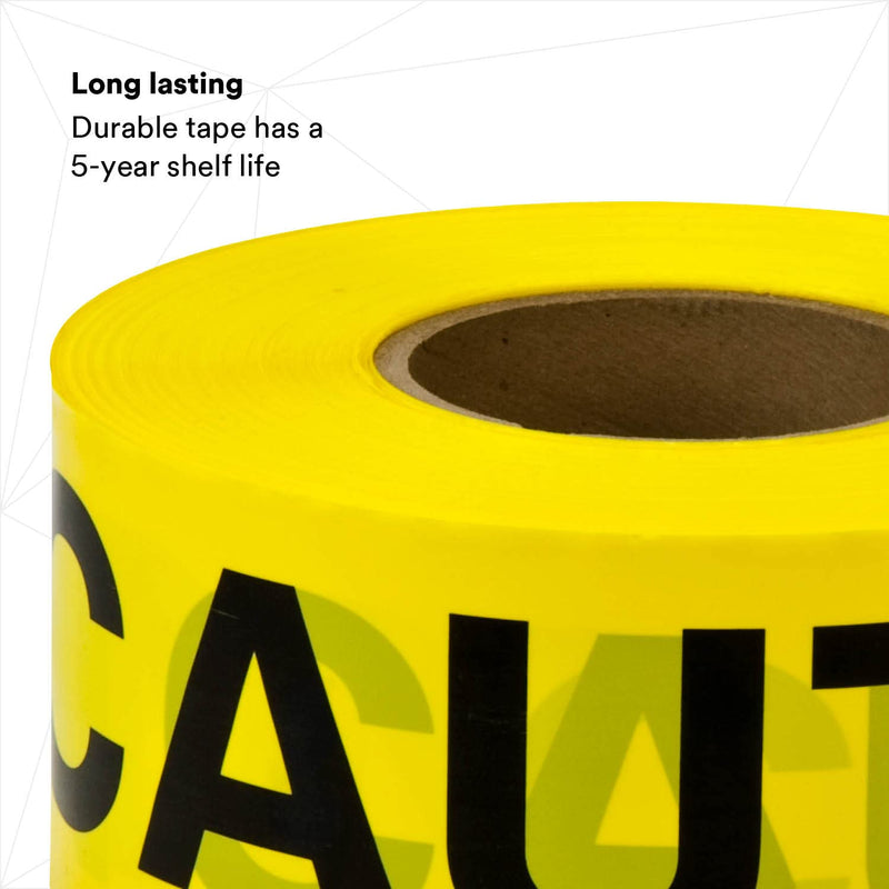 3M Scotch Barricade Tape 301, with "CAUTION" text, 3 in x 300 ft, Yellow, Pack of 1 Roll 300 Foot Length
