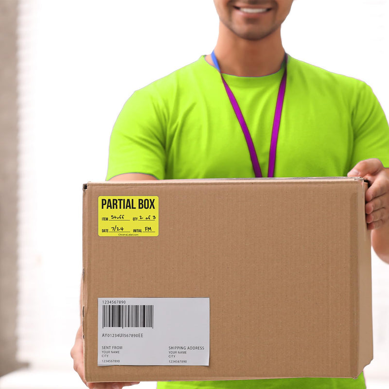 ChromaLabel 2 x 3 Inch Permanent Color-Code Rectangle Partial Box Shipping Labels, 250 Stickers/Roll, Yellow, Partial Box 2" x 3"