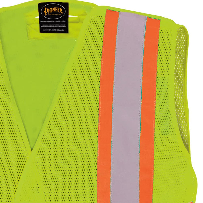 Pioneer High Visibility Mesh Tear-Away Safety Vest with Adjustable Front, Reflective Tape, Yellow/Green, Unisex, S/M, V1030560U-S/M Small-Medium