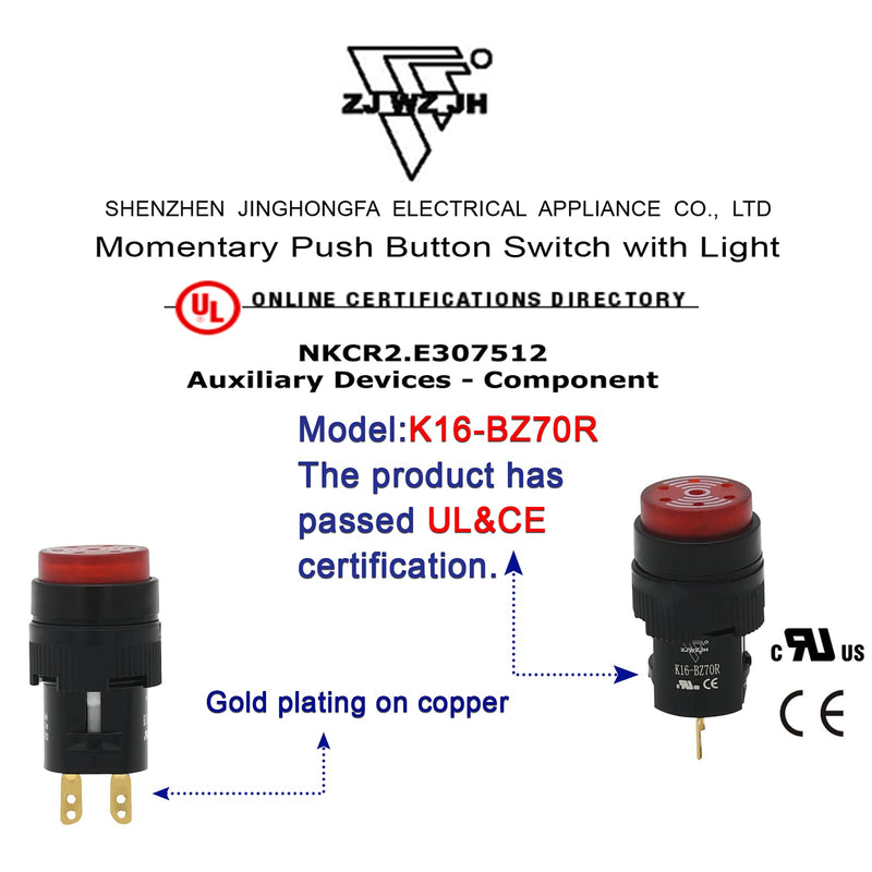[Australia - AusPower] - 16MM Buzzer Red Indicator Light Lamp 12V DC LED Blue Black 0.63" Round rectangle Cap Alarm Signal Indicator Blue Electrical Control Panel DIY 2Pcs (Red with Light,12VDC, Round) Red With Light,12VDC 