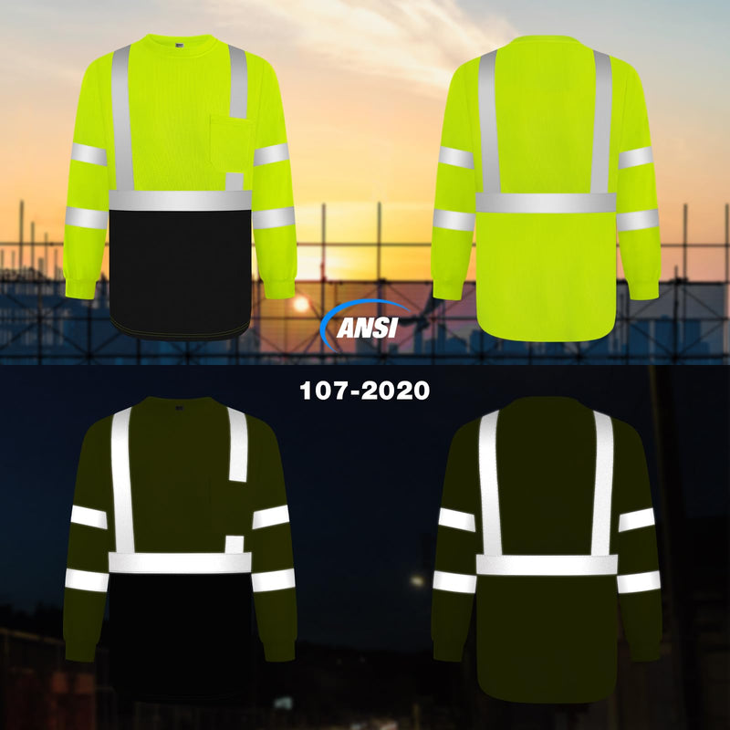 TCCFCCT Safety Shirt for Men Women - Class 2 High Visibility Long Sleeve Reflective Hi Vis - Construction Work Wear with Black Bottom, Durable, Breathable, Yellow S Small 1 Pack-yellow & Black