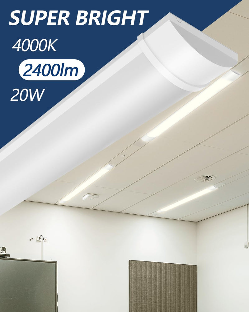 [Australia - AusPower] - Sararoom 2ft Led Shop Light Fixture, 20W LED Tube Light, 2400lm,4000K Neutral White, 60cm 23.6inch LED Garage Closet Light Ceiling Light for Office Home Basement, No Plug, No Ground Wire 2FT 20W 1Pc 