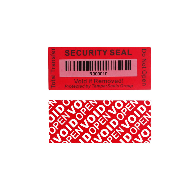 Bundled for 100pcs x 1" x 3.35" Red Security Void Labels & 100pcs x 25mm x 60mm Red Total Transfer Tamper Evident Labels