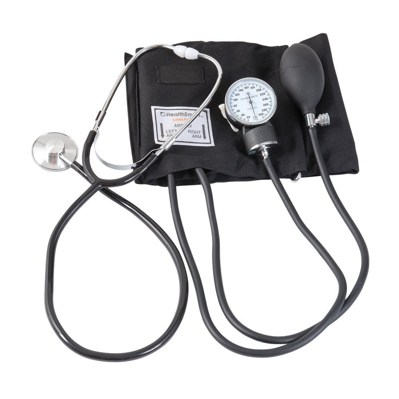 [Australia - AusPower] - MABIS Professional Aneroid Sphygmomanometer Blood Pressure Gauge, Stethoscope and Blood Pressure Cuff, With Carrying Case, Adult Large Cuff, Black 