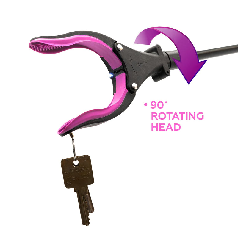 [Australia - AusPower] - Grabber Reacher Tool-Long 32 Inch Aluminum Foldable Pick Up Stick-Strong Grip Shelves LED Light Magnetic Tip, Lightweight Trash Picker Claw Reacher Grabber Tool for Elderly - by Luxet (32 Inch, Pink) 