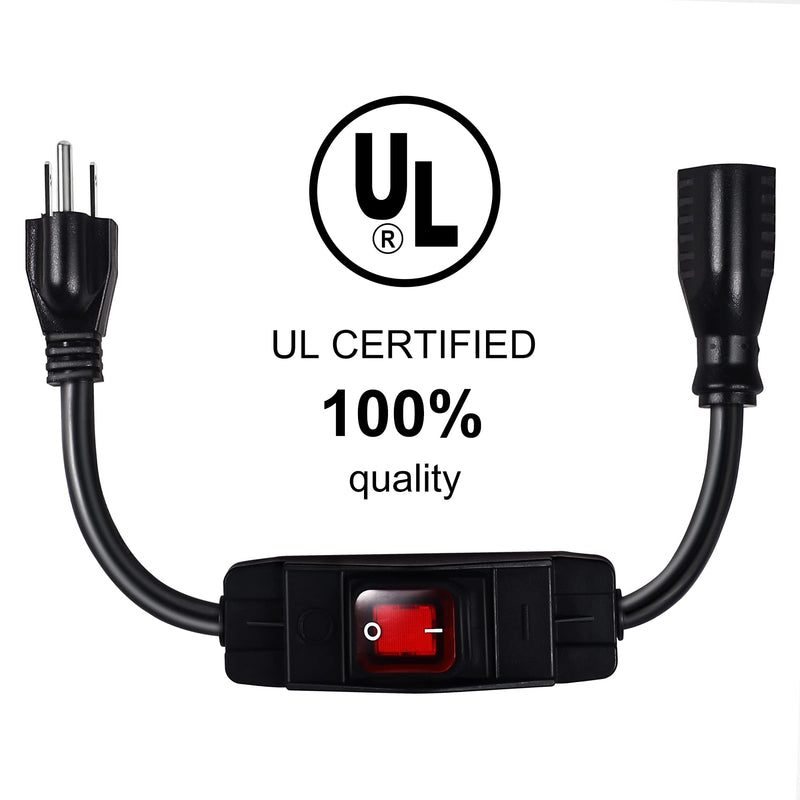 [Australia - AusPower] - Outdoor Waterproof On/Off Switch Extension Cord, Heavy Duty 125v/250v Black SJTW Cord (1.5 Ft, Black) 1.5 Ft 