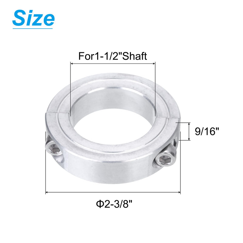[Australia - AusPower] - uxcell 4pcs Double Split Clamp-On Shaft Collar for 1-1/2" Shaft, Two-Piece Clamping Collar, 2-3/8" OD, 9/16" Thickness, Aluminum Alloy Set Screw Split Collar Clamp 