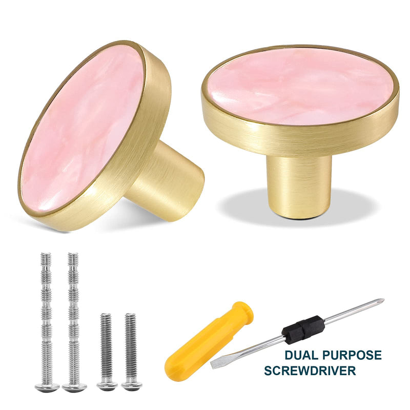 12 Pack Gold Knobs for Dresser Drawers, Brass Dresser Knobs Round Cabinet Knob for Kitchen Cabinet Cupboard Door Decorative Furniture Hardware, 1-1/4" Diameter, Pink 12 Pack