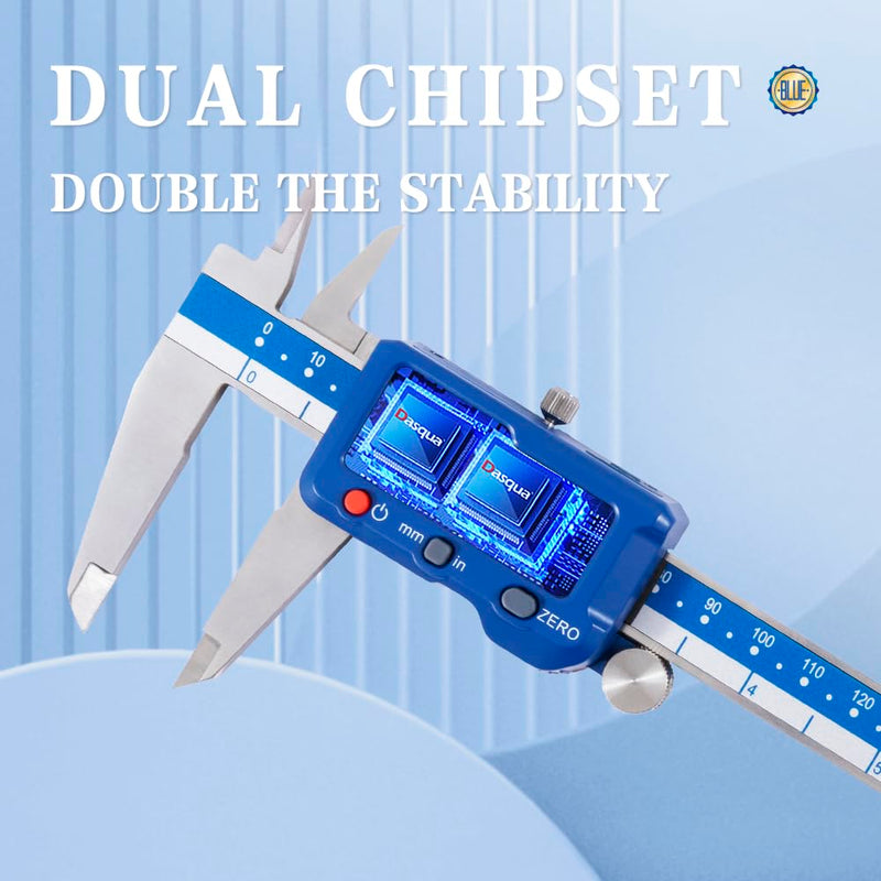 [Australia - AusPower] - Dasqua 8”/200mm Digital Caliper, Stainless Steel Precision Measuring Tool with Advanced Dual Chip, Large LCD, Resolution 0.0005”/0.01mm, Accuracy ±0.001”/0.02mm 