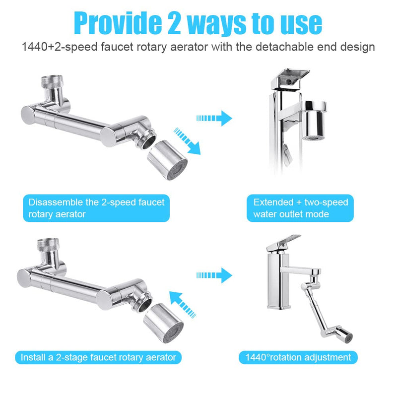 [Australia - AusPower] - Flintronic Rotating Tap Attachment, 1440 Degree Multifunctional Extension Tap with 2 Adjustable Aerlators, Faucet Extender for Kitchen and Bathroom 
