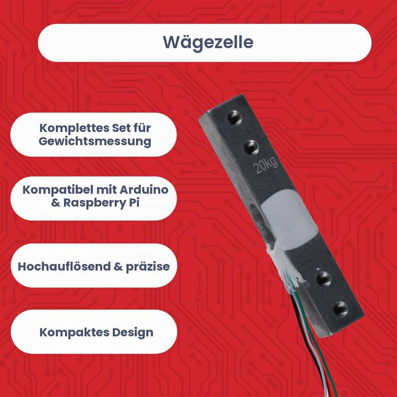 AZDelivery 1 x Load Cell 20kg with HX711 Module - Precision Weight Measurement Sensor Compatible with Arduino & Raspberry Pi - Set Includes Amplifier ADC for Force Measurement