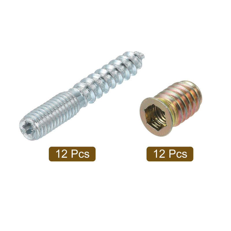 [Australia - AusPower] - uxcell M8x50mm Hanger Bolts, 12pcs 31mm Wood Dowel Screw Self-Tapping Screw with 12pcs M8x20mm Threaded Insert Nuts Interface Hex Socket Drive, for Joint Furniture Legs 12 