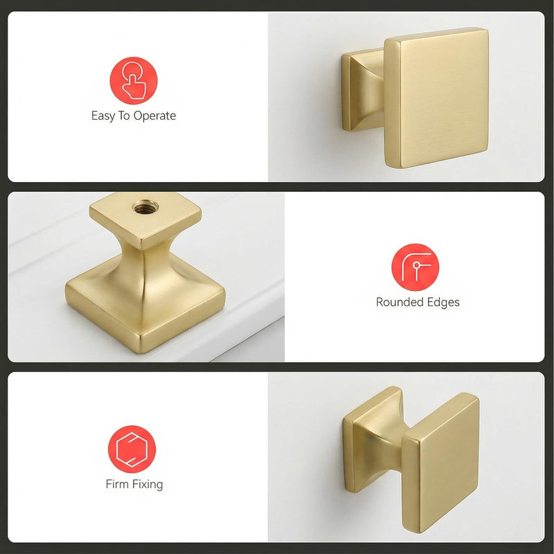 homdiy 15 Pack Brass Cabinet Knob Modern Square Knobs- Gold Cabinet Knob Brushed Brass Dresser Drawer Hardware MO6785BB Brushe Gold Kitchen Cupboard Hardware Matte Gold