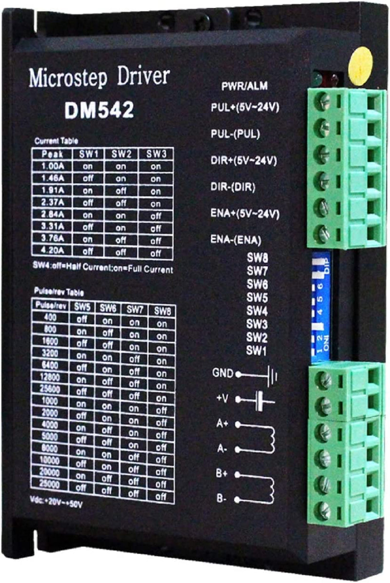 CNC Digital Microstep driver DM542 Stepper Motor Controller 2-phase Digital Stepper Motor Driver 20-50V DC Max 4.2A for Nema 17, Nema 23 and Nema 34 series stepper motor, Replace M542 M542H