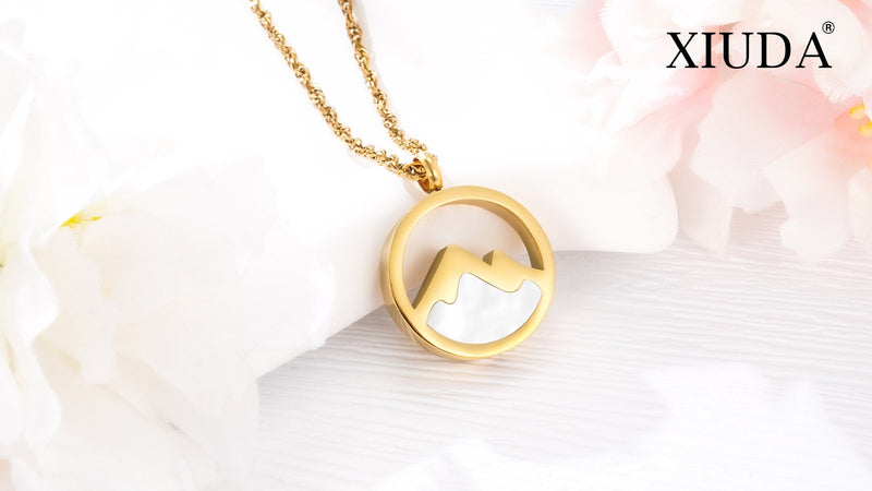 XIUDA Mountains-Faith Cremation Urn Necklace for Ashes Keepsake Stainless Steel Cremation Jewelry for Human Ashes Memorial Urn Pendant for Women Gold
