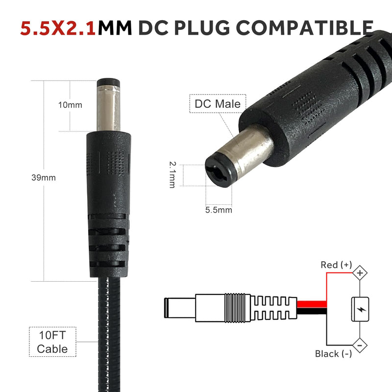 [Australia - AusPower] - Durable Chew-Resistant Power Cable for Trail Cameras, Compatible with Stealth Cam, Spypoint, Moultrie, Browning, Wildgame Innovations, Muddy, Covert WC20, WC30, Black Gate, etc. 5.5x2.1mm DC Plug, 79" 5.5x2.1 mm End-Spade Connector 