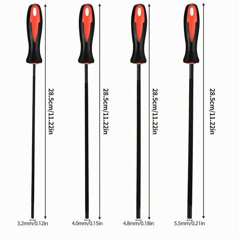 4 Piece File for Chainsaw File Set, Chainsaw Files Set with Handle, Round File Chainsaw Round File Saw Chain Files for Chainsaws, for Horse File Chainsaw (3.2, 4.0, 4.8, 5.5 mm)