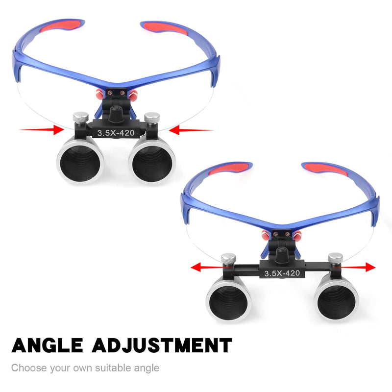 [Australia - AusPower] - 3.5x420 MM Angle Adjustable Binocular Loupes Magnifier Glasses Lab Magnification loupes with Black Cloth Case (Blue) Blue 