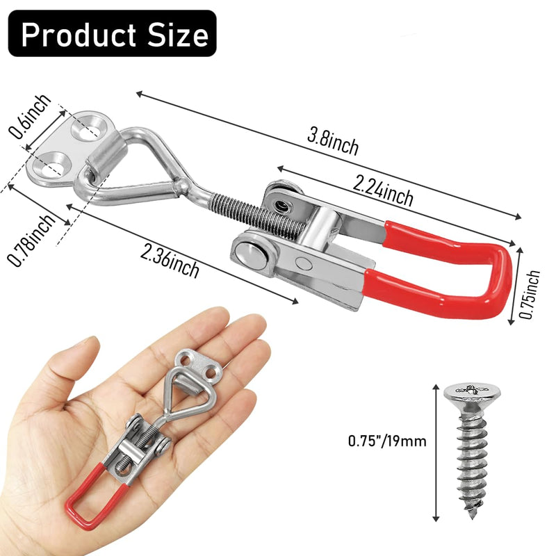 [Australia - AusPower] - 2pcs Toggle Latch Clamp 4001, 304 Stainless Steel Adjustable Latches, Quick Release Hand Tool Toggle Clamp for Smoker Lid Jig,Case Trunk,Door,220Lbs Holding Capacity, with 8pcs Screw 