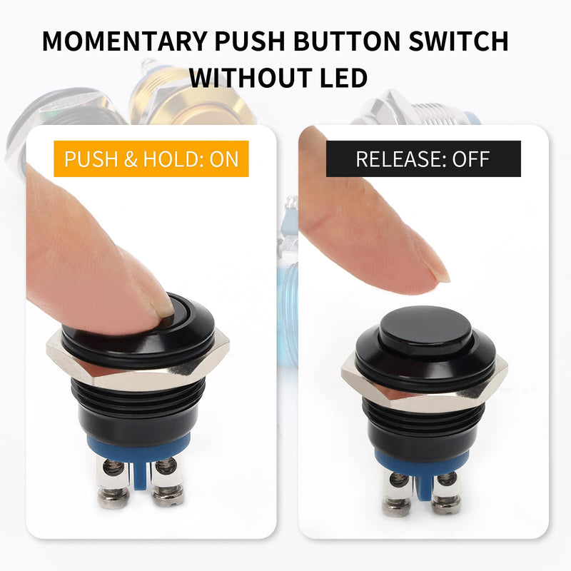[Australia - AusPower] - STARELO 16MM 5/8" Momentary Push Button Switch High Round 250V AC 5A 12V 36V DC 2A 1NO SPST Waterproof Aluminum Shell(Black). Black 