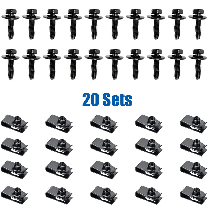 [Australia - AusPower] - OAUTOO 20Sets M6-1.0 Bolts & U-Nuts Assortment 