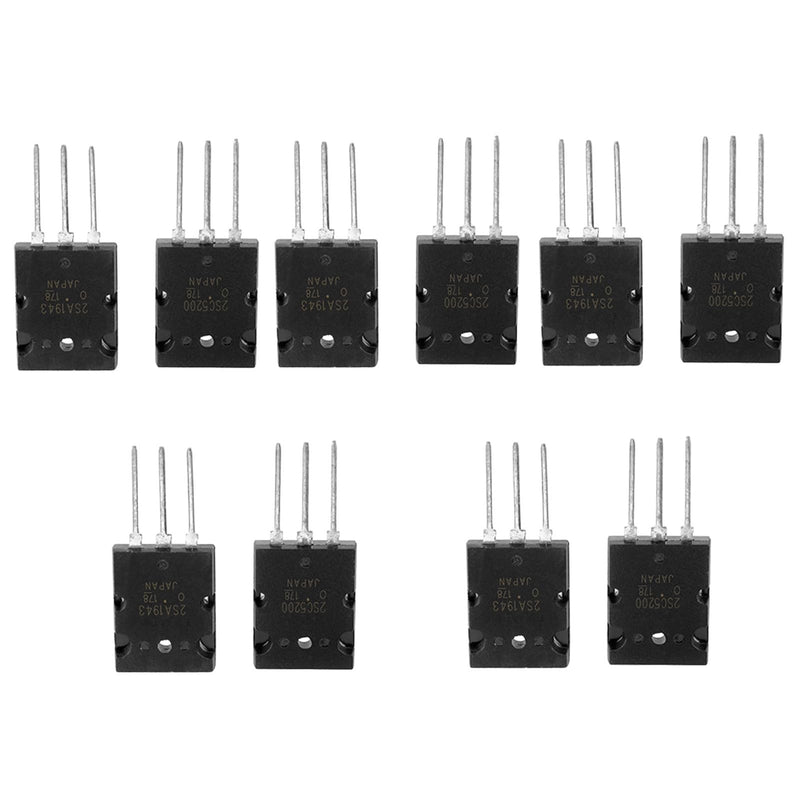 [Australia - AusPower] - Eujgoov Pack of 10 Black High Power Matched, 2SC5200 Transistor 1943 Audio Transistor Power Amplifier Transistor 2SA1943+2SC5200 