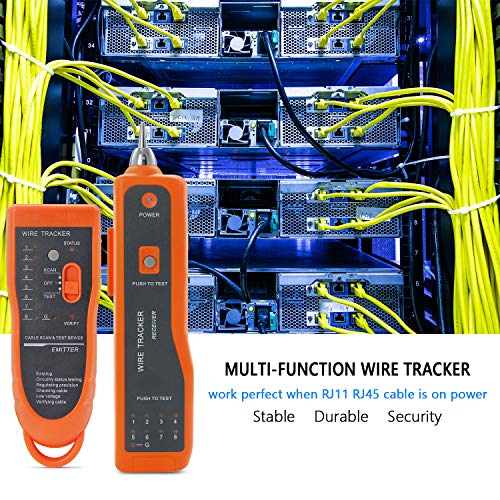 BOOGIIO orange RJ45 RJ11 wire tester and cable tracker with earphone for Ethernet, LAN, Cat5 and Cat6 cables